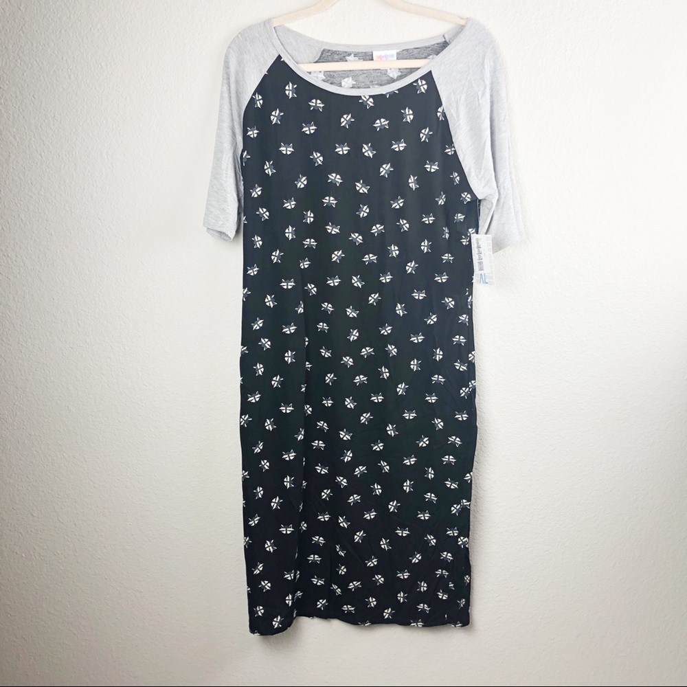 NWT LuLaRoe Black Gray Raccoon Print Julia Dress - Picture 1 of 5